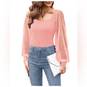 Dorose Sheer Polka Dot Sleeve Blouse